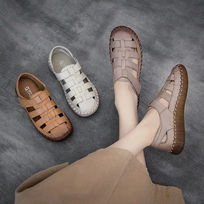 Leather Casual Shoes For Women High Quality Classic Women Sandals Summer Outdoor Walking Women Sneakers Breathable Women Sandals