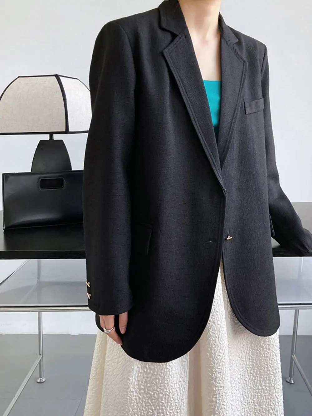 Elegant Loose Temperament Jacket Female Lapel Long Sleeve Chic Button Pocket Solid Blazer For Women Fashion Casual Coat 2023 New