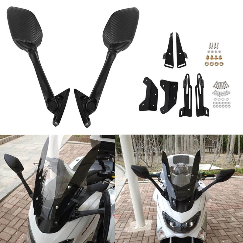 

Carbon Fiber Motorcycle Rearview Mirrors Adjustable Windshield Bracket For Yamaha Nmax125 Nmax150 2015-2019