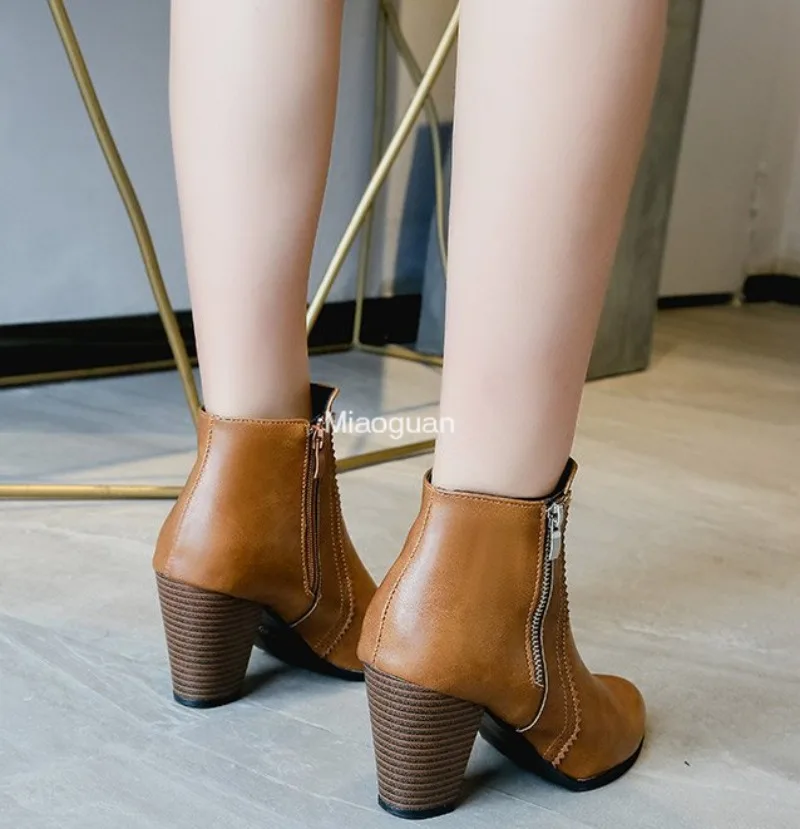 Ботильоны женские на молнии сбоку элегантные полусапожки в стиле ретро высоком