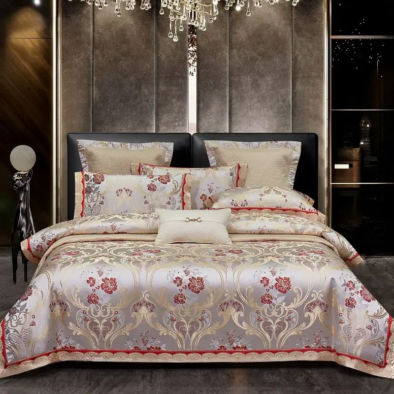 

Luxury European Style High Precision Satin Jacquard Egyptian Cotton 4/6Pcs Bedding Set Silky Duvet Cover Bed Sheet Pillowcases