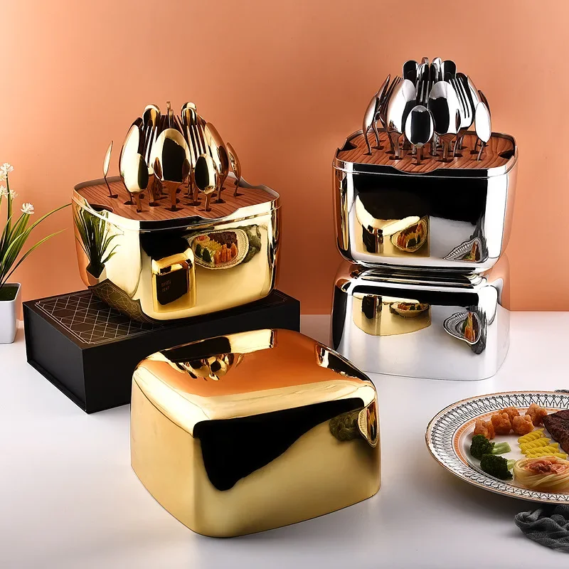 

Уникальный креативный набор столовых приборов Lucky Box 410, набор для хранения золотых и серебряных яиц, столовые приборы из нержавеющей стали, подарочный набор из 24 предметов