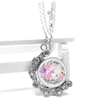 new fashion cartoon anime cute unicorn double sided rotating crystal pendant glass convex round necklace children necklace gift