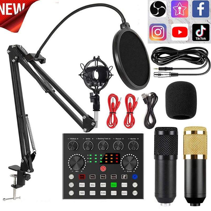 

Condenser Microphone Kit BM-800 Microphone Kit with Live Sound Card, Adjustable Mic Suspension Scissor Arm, Metal Shock Mount