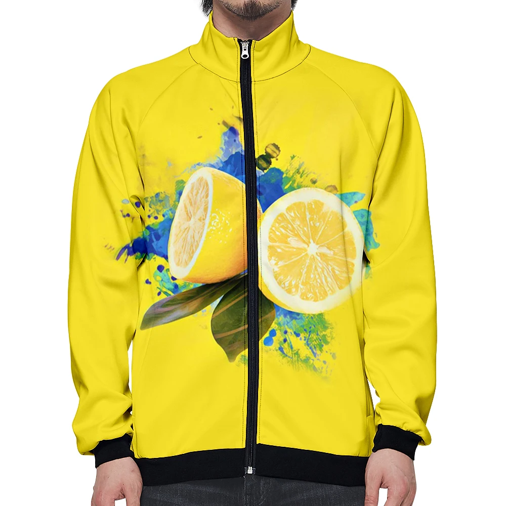 

Long Sleeve Jacket Refreshing Lemon Print Sweatshirts Man Women Runing Sport Autumn Winter Zipper jaqueta masculina