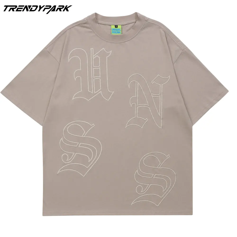 

Oversized T-shirt Solid Colors Embroidery O-neck Cotton T Shirt Tops Harajuku Streetwear Casual Short Sleeve T Shirt for Men