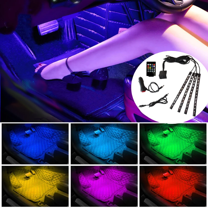 

Led Car Foot Ambient Light With USB Cigarette Lighter Backlight Music Control App RGB Auto Interior Decorative Atmosphere Lamps