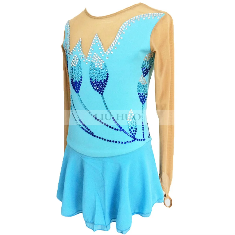 LIUHUO Women Girl Adult Performance Gymnastics Competition Leotard Ice Figure Skating Dress Tights Kid Blue Teen Dance Roller |