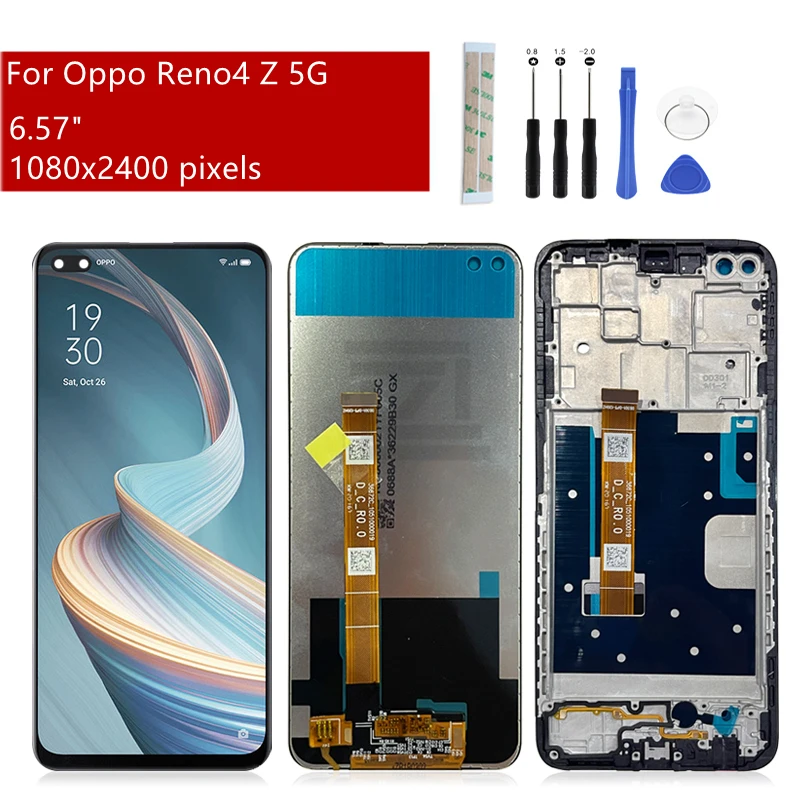 

For OPPO Reno4 Z 5G Display LCD Touch Screen Digitizer Assembly With Frame CPH2065 Lcd Replacement Repair Parts 6.57"