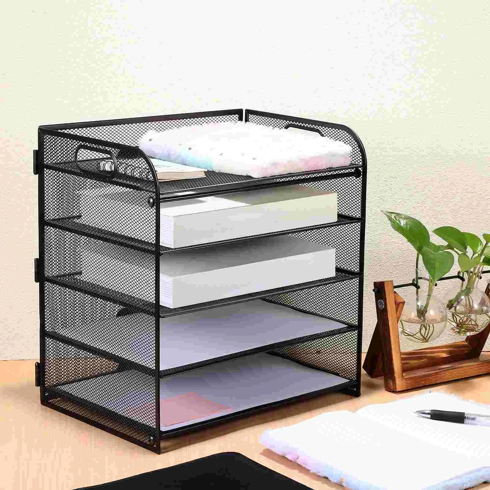 

File Tray Organizer Holder Paper Rack Letter Magazine Desk Document Shelf Sorter Desktop Mesh Storage Bookshelf A4 Record Metal