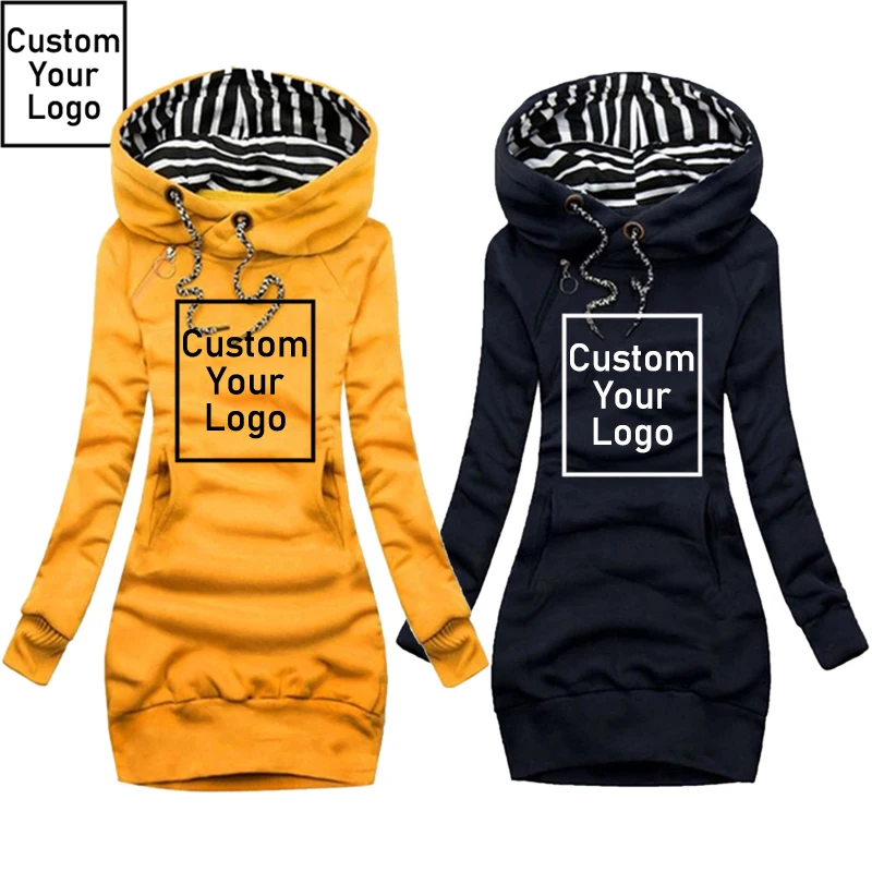 

Custom Your Logo Autumn Winter Fashion Sweatshirt Dresses for Women Pocket Hooded Casual Dress Long Sleeve Mini Dress Kleid