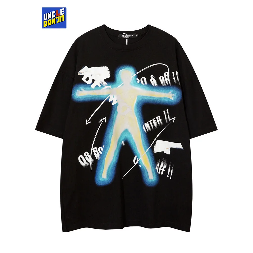 

Футболка UNCLEDONJM с абстрактным деформированным фотографическим рисунком, футболка с коротким рукавом в стиле хип-хоп, футболки большого разм...