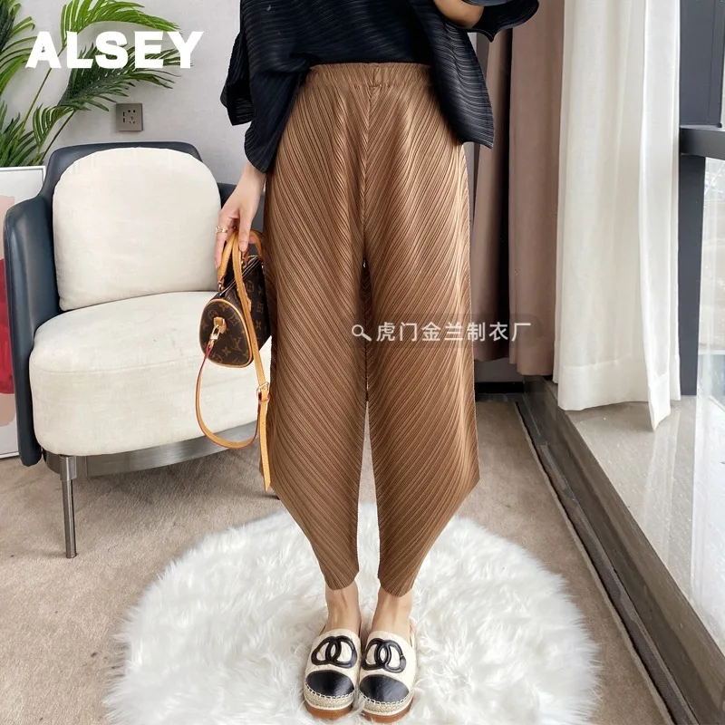 

Брюки ALSEY Miyake женские плиссированные, винтажные узкие брюки с широкими штанинами, тонкие офисные Свободные повседневные штаны с драпировкой, лето