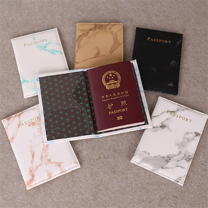 Fashion Women Men Passport Cover Pu Leather Marble Style Travel ID Credit Card Passport Holder Packet Wallet Purse Bags Pouch 2