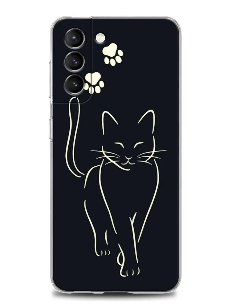 Clear Phone Case for Samsung S9 S10 4G S10e S20 S21 Plus Ultra FE 5G M51 M31 S M21 Soft Silicone Line Art Funny Cute Cat