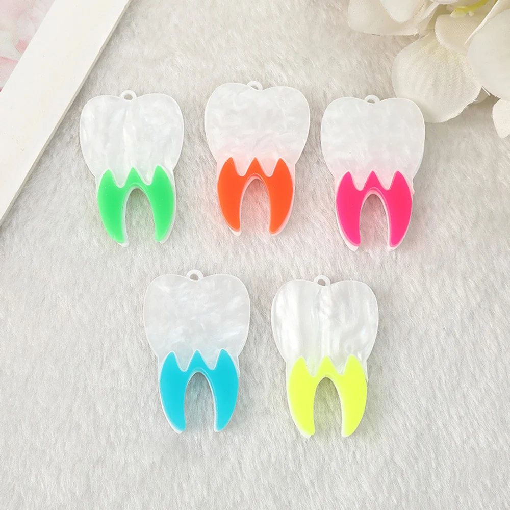 

8Pcs/Lot Luorescent Color Arcylic Teeth Charm Pendant For Earring Dangle Bracelet KeyChain DIY Jewelry Findings 36*29MM