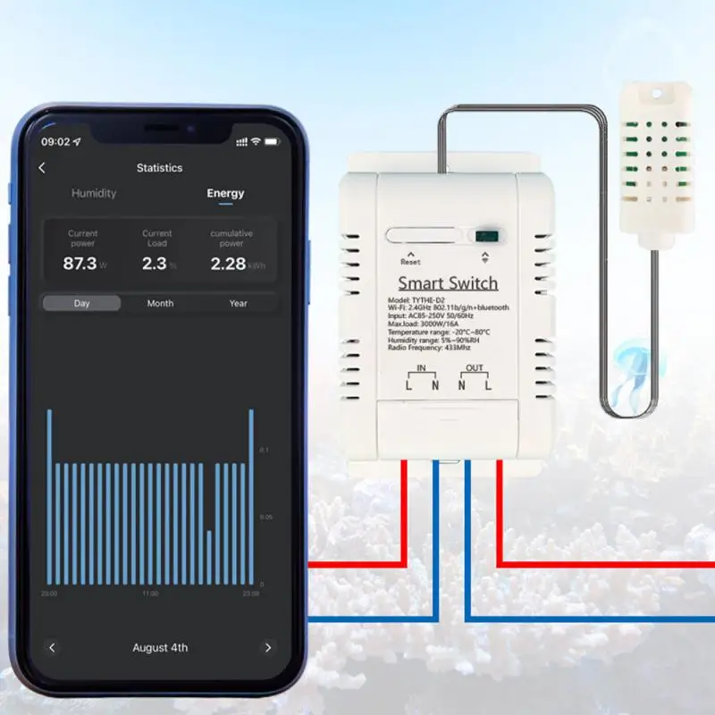 

WiFi TH-16 Switch Tuya Wireless Control with Power Consumption Monitoring Temperature and Humidity Thermostat Alexa Compatible