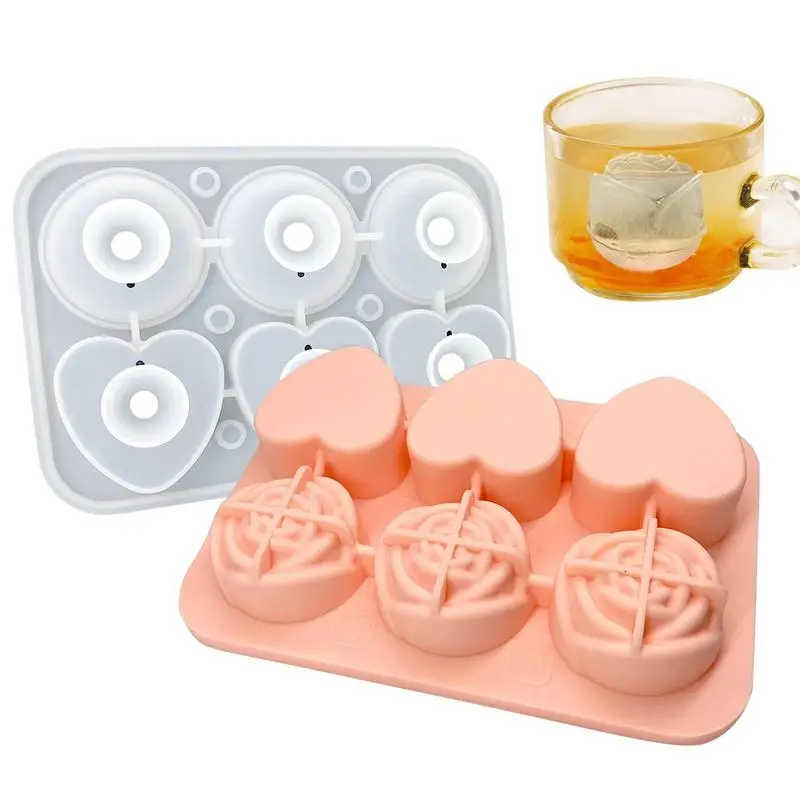 

Rose And Heart Ice Mold 6 Cavity Rose-Shaped Ice Cube Maker Molds Reusable Silicone Flexible Ice Maker Makes Ice Rose Mold