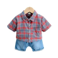 new summer baby clothes children boys fashion plaid shirt shorts 2pcssets toddler casual cotton costume infant kids sportswear