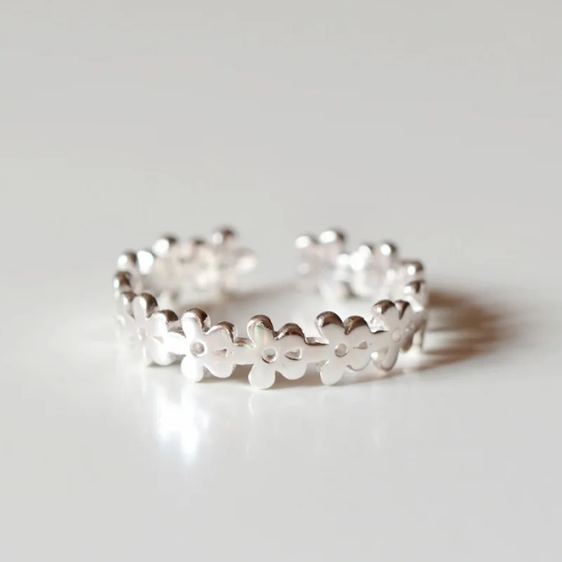 

925 пробы серебряные кольца для женщин, Открытое кольцо в форме цветка, стильные женские кольца для предотвращения аллергии, серебряные ювелирные изделия из стерлингового серебра