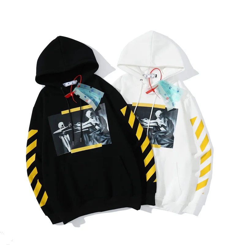 

Hoodies Stripe Arrow Man Vintage Hooded Sweatshirts OW Pullover Kawaii Harajuku Zebra Crossing Streetwear Hip Hop Casual Clothes