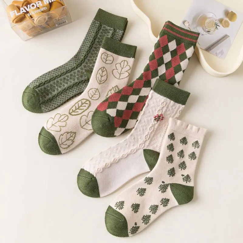 

2022 New Winter Socks for Women Fashion Thick Warm Long Sweet Wool Sock Female Retro Autumn Soft Cotton Middle Tube Sox 10 Pairs