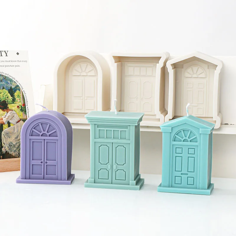 

Creative Flat Door Architectural Sculpture Candle Silicone Mold Nordic Abstract Gypsum Candle Epoxy Resin Mould Desktop Decor