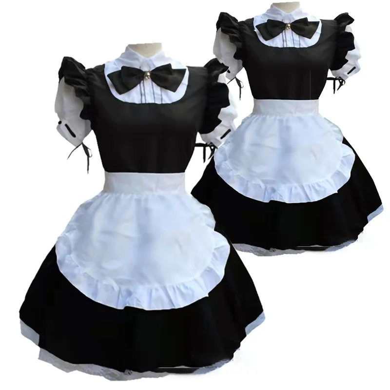 

Cute Maid Cosplay Costume Lolita Dress Short Sleeves Color Blocked Waitress Pinafore Outfit Halloween Outfit For Girls Plus Size