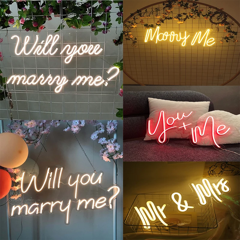 Marry Me Neon Sign Light Wall Art Gifts,Neon Sign Acrylic Wall Decorations Neon Sign for Wedding Party Led Neon Light Sign Decor