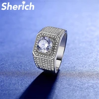 sherich men 925 sterling silver 2ct 3ct 5ct round sparkle diamond engagement moissanite ring mens wedding jewelry