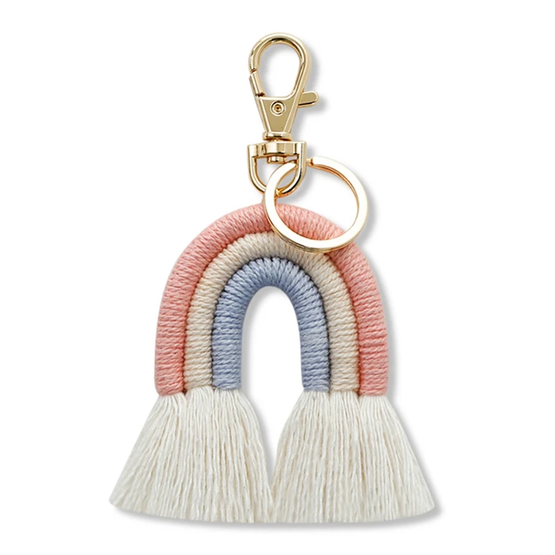 

Weaving Rainbow Keychains For Women Boho Handmade Key Holder Keyring Macrame Bag Charm Car Hanging Jewelry Gifts