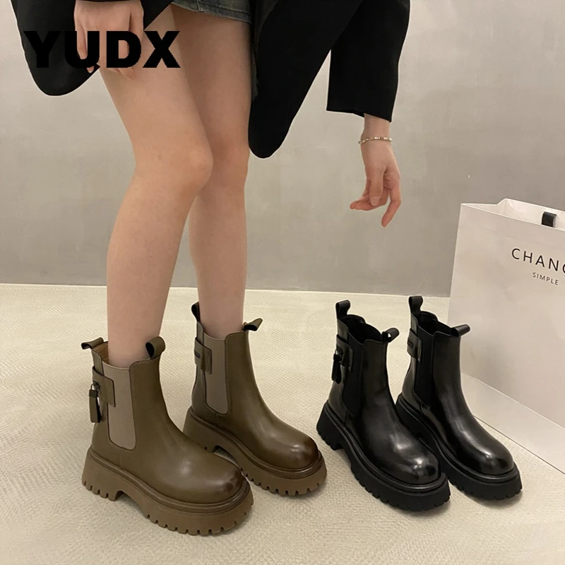 

Chelsea Ankle Boots Elastic Band Women 2023 New Knight Short Boot Ladies Autumn Winter Chunky Heels Casual Platform Shoes Female