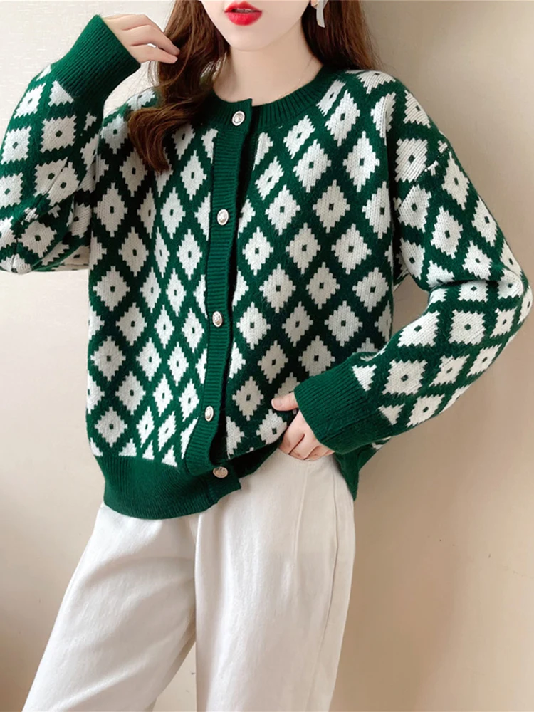 

Женский винтажный кардиган TIGENA, трикотажный однобортный свитер, жакет, осень 2022