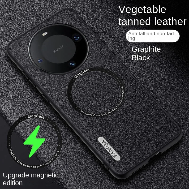 

Luxury Leather Magnetic For Magsafe Wireless Charging Phone Case For Huawei Mate 60 ProTransparent Shockproof Cover