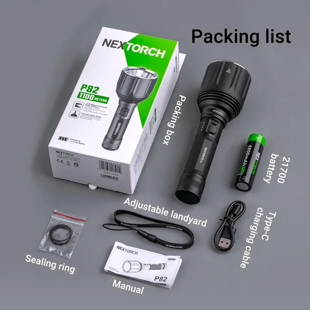 Тактический фонарик 1100 м, 1200 люмен, фонарик Nextorch P82, высокомощный фонарь для охоты (art.: 3920c561ef578) - 3920c561ef578