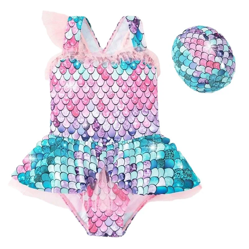 

Купальник для девочек, Цельный купальник, женская одежда для плавания без рукавов, купальник с радужной русалочкой для детей, летние купальные костюмы