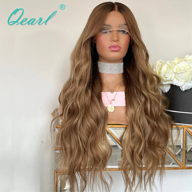 Caramel Golden Blonde 360 Glueless Full Lace Wigs Pre plucked 100% Real Human Hair Wig for Women Wavy HD Lace Frontal Wig Qearl