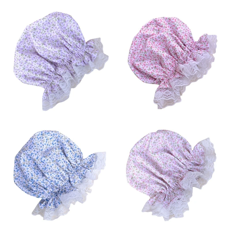 

Kids Baby Girl Bonnet Sleep Vintage Floral Print Ruffle Lace Trim Elastic Beanie Sunscreen Toddler Infant Hair Protection