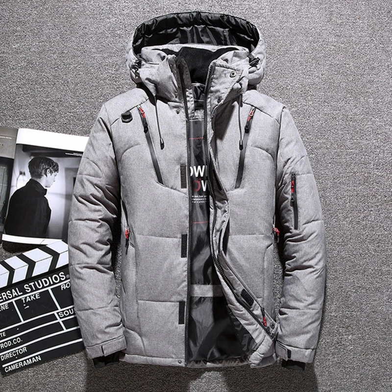 

-30 Degree Winter Mens Thick Warm White Duck Down Jacket Hooded Windbreaker Down Parkas Hombre Coats Oversized Puffer Jackets