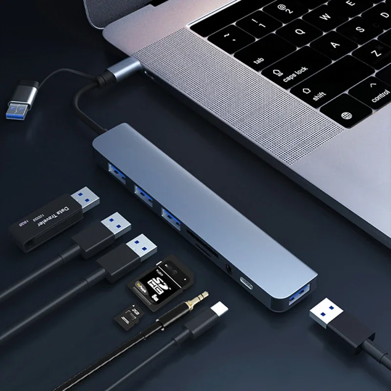 Док-станция 8 В 2 USB Type-C 5 Гбит/с 8-IN-2 HUB 3.0 C Dock Station 5Gbps High Speed Transmission Splitter Type to OTG Adapter For