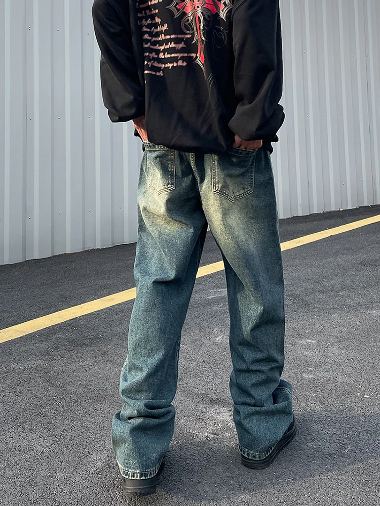 American stitching contrast color patchwork blue water washing y2k meen jeans loose personality casual pants street clothing