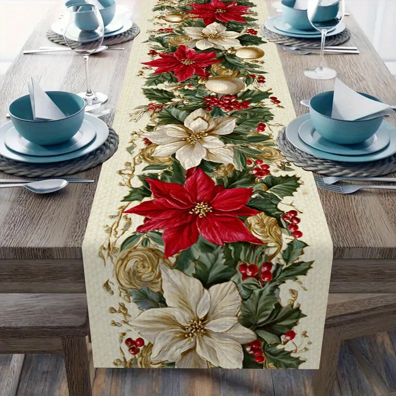 Льняная дорожка для стола с цветочным принтом