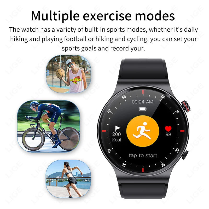 LIGE Bluetooth Вызов SmartWatch Мужской Зрелый Бизнес Спорт Фитнес Водонепроницаемые Умные