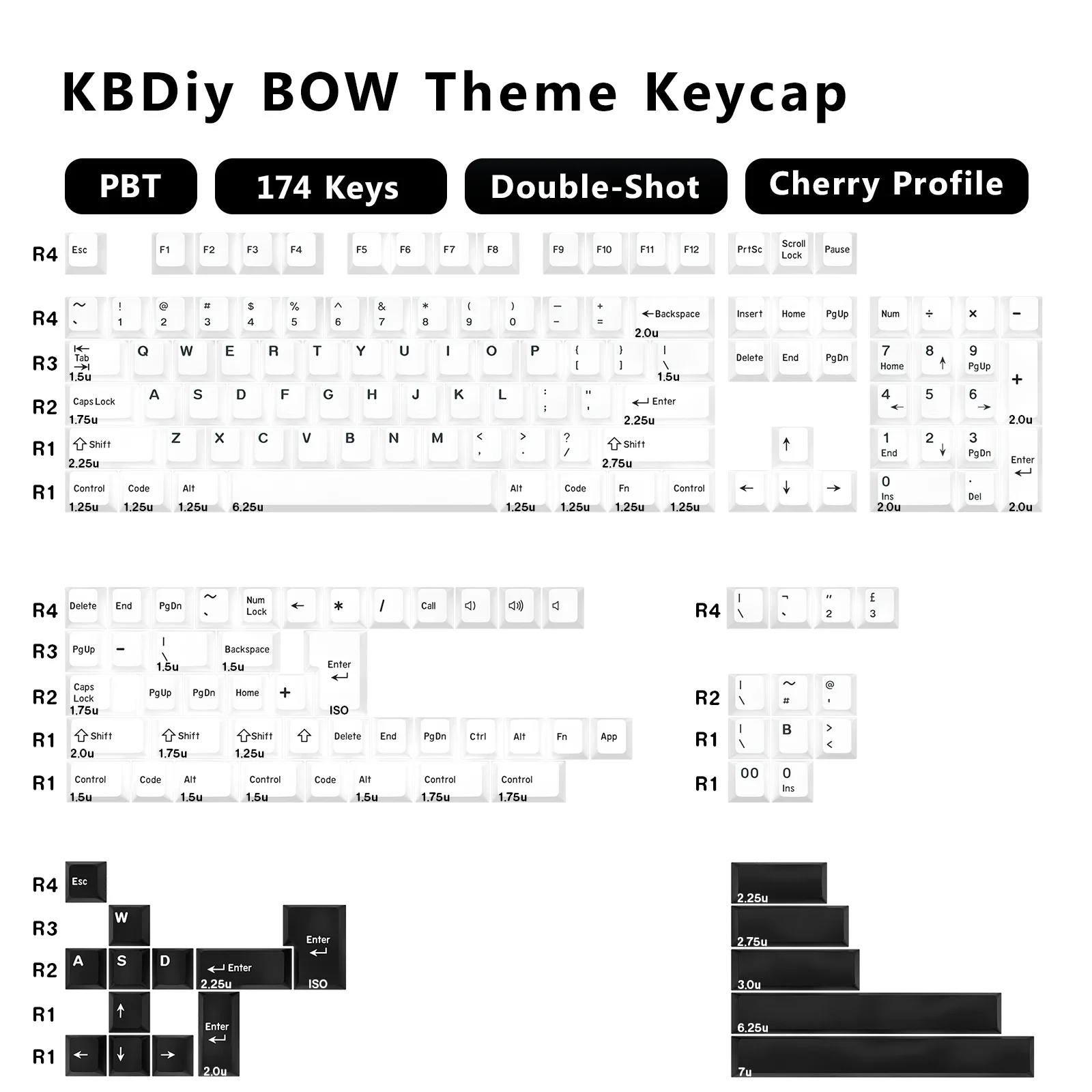 KBDiy 174 клавиш/комплект Вишневый профиль PBT белый лук колпачки ключей ретро для