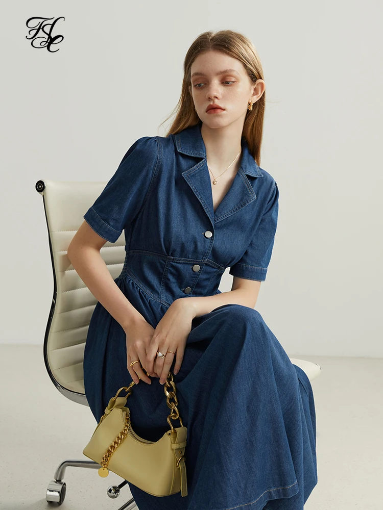 FSLE 2022 Summer New Retro Denim Dress 