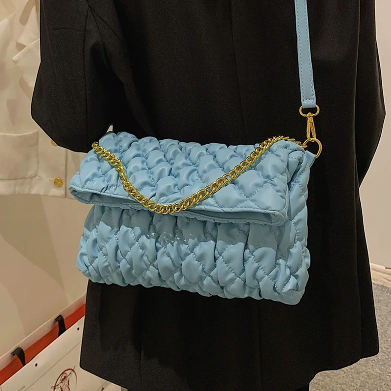 

Сумка на плечо женская с цепочкой, Роскошный дизайнерский саквояж большой вместимости, плиссированная сумочка кросс-боди, мессенджер из мя...