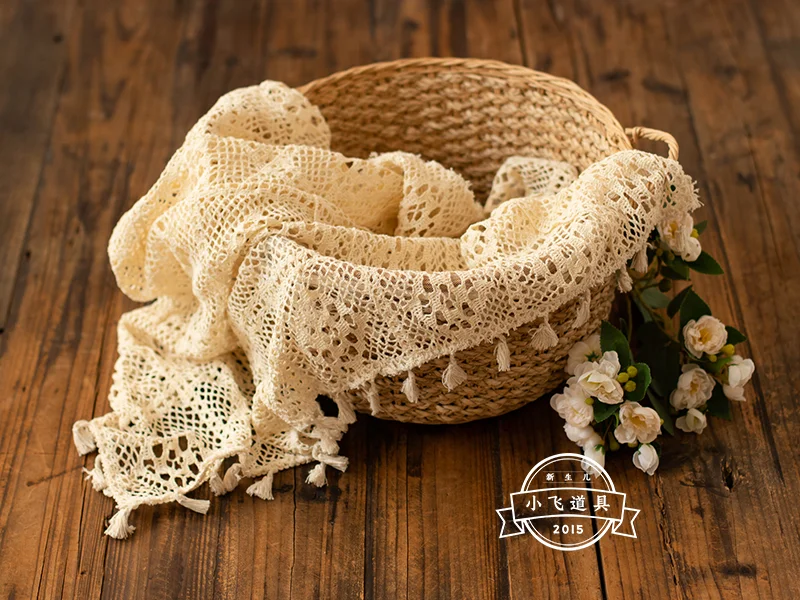 Реквизит для фотосъемки новорожденных Dvotinst винтажное одеяло с кисточками и