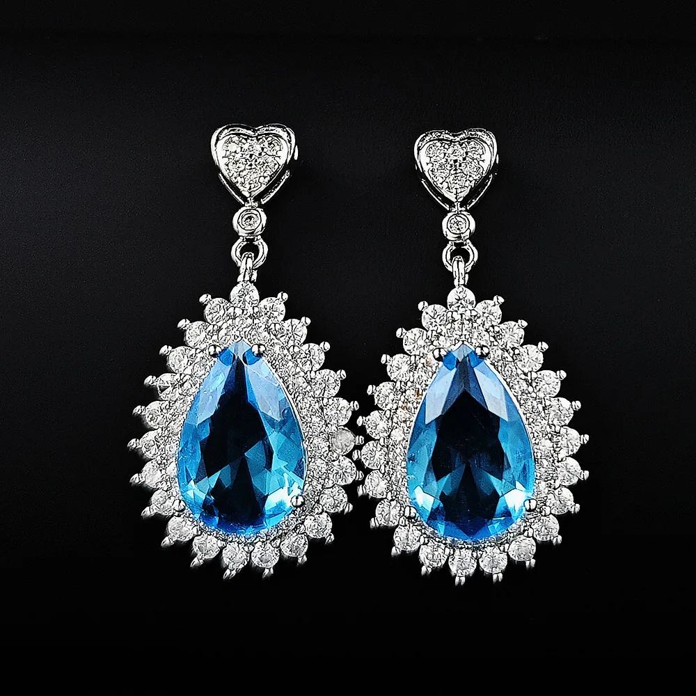 

High quality fashion jewelry, palace style diamond studded sapphire earrings, women's gift jewelry, Y2K fashion earrings