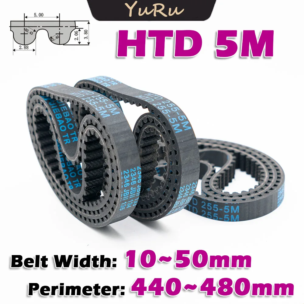 HTD 5M Резиновый ремень ГРМ с замкнутым контуром Периметр HTD5M 440 445 450 455 460 465 470 475 Предупрессор передачи с ЧПУ Ширина привода 10 ~ 50 мм
