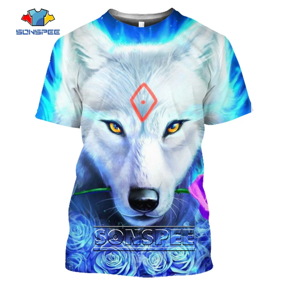 

SONSPEE Summer Wolf Pattern 3D Printed Kids T-shirt Plus Size Clothing Short Sleeve Trend Personality Sportswear TShirt for Men